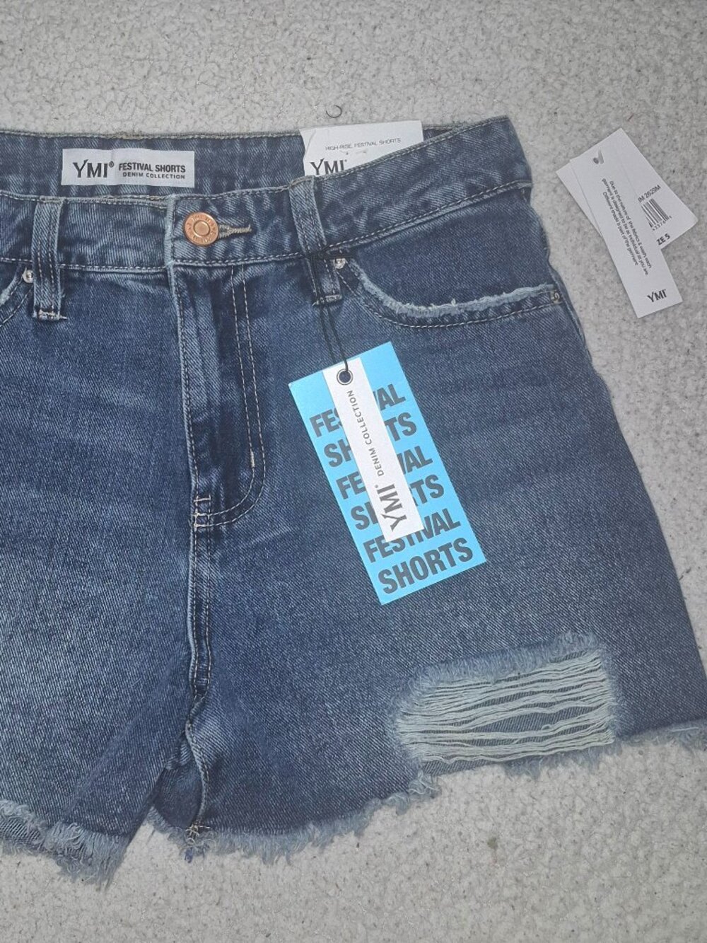 YMI Denim shorts, lightly distressed, size 5, 27" waist   NWT